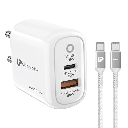 Ultraprolink Boost 125W Dual USB Multi-Protocol Fast Travel Charger with A-C 1m Cable UM1134A