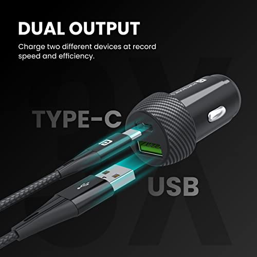 Portronics 20W Car Power 7 Car Charger with Dual Output (Type-C PD + USB), Fast Charging, Adapter Compatible for Most Cars & Cellular Phones