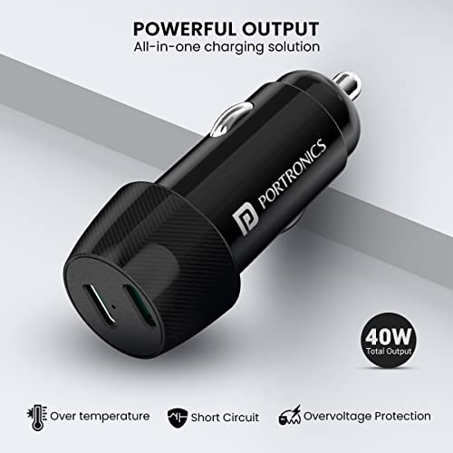 Portronics 40W Car Power 14 Fast Car Charger with Dual Type-C Output