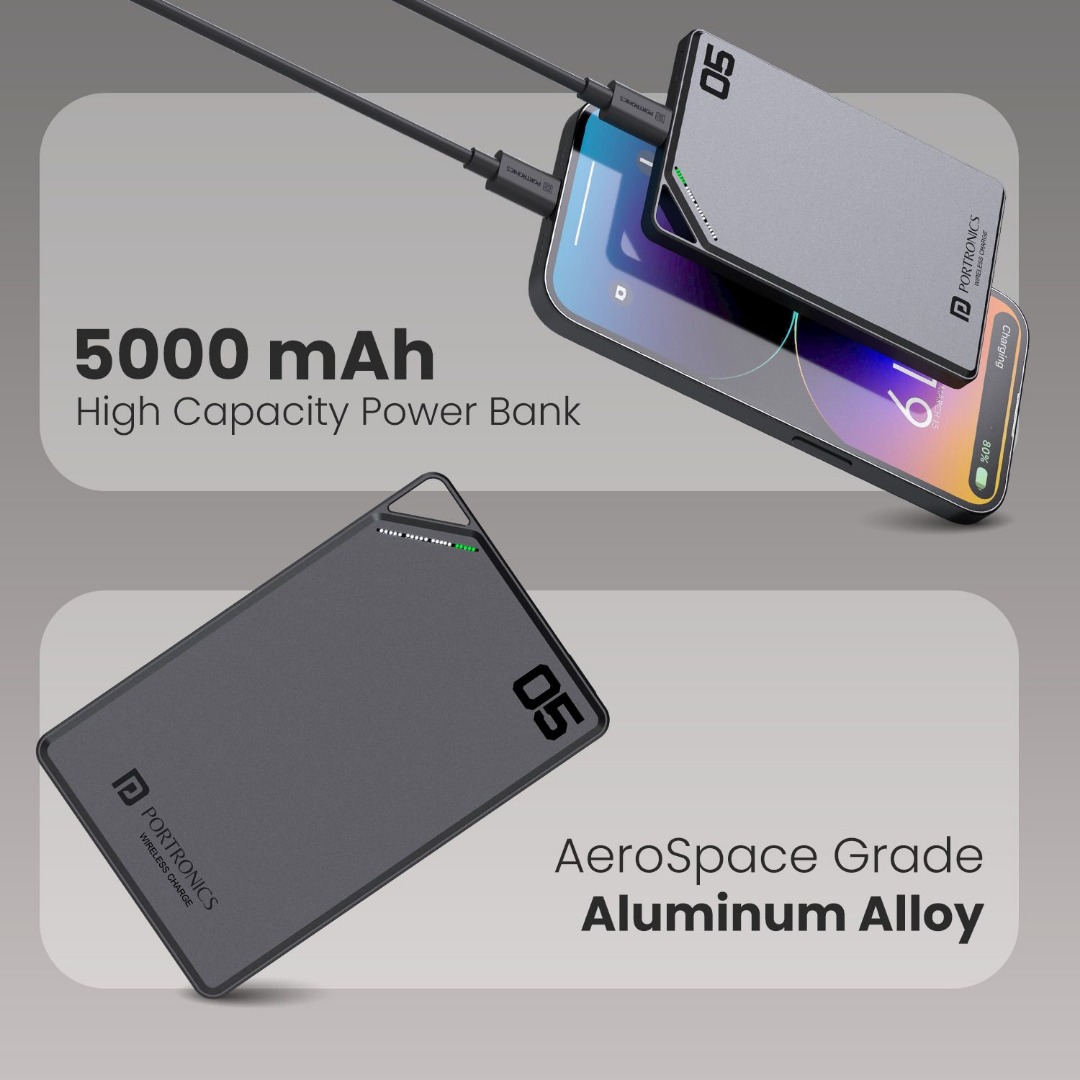 Portronics 5000 mAh 20 W Wired & Wireless Compact Pocket Size Power Bank