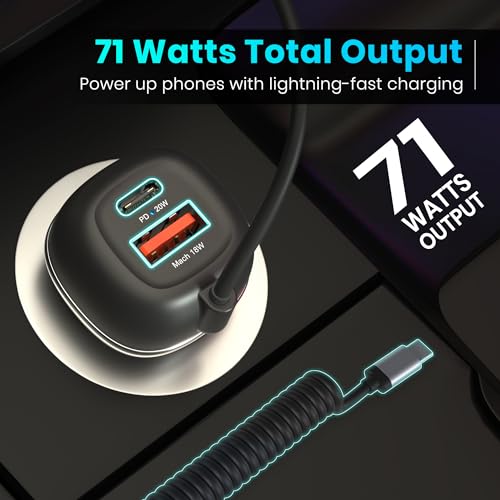 Portronics 71W Car Power 1C Triple Output Fast Car Charger for iPhone & Android Smartphone