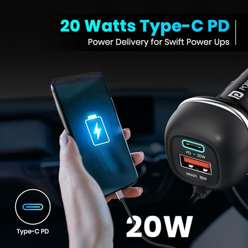 Portronics 71W Car Power 1C Triple Output Fast Car Charger for iPhone & Android Smartphone