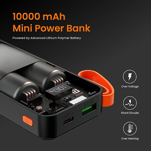 Portronics Ampbox 10K 10000 mAh Nano Power Bank with 22.5W Fast Charging, Digital Display, Dual Output(Type C PD + USB), Type C Input, Wake Up Button(Black)