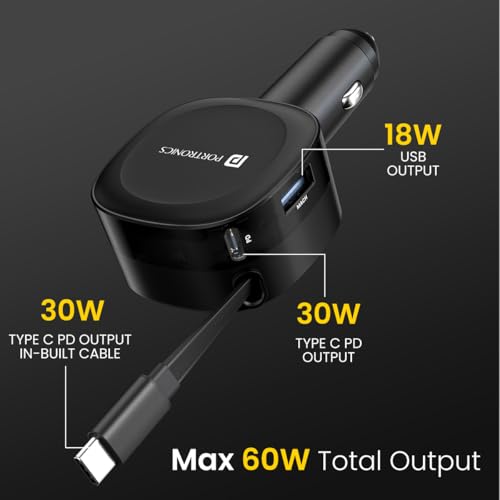 Portronics Car Power Flexo, 3-in-1 60W Car Charger