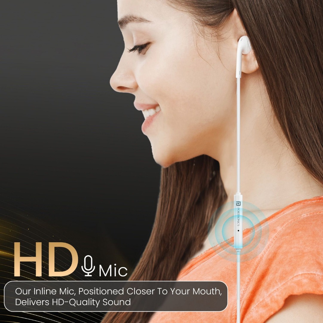 Portronics Conch Theta A 3.5mm Earphone With HD Quality In-Line Mic,14.2mm Driver Wired
