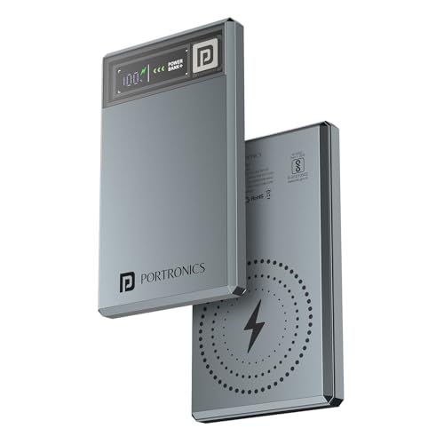Portronics Magclick 5k 5000mAh Slim Magnetic Fast Charging Wireless Powerbank with 20W Wired Output