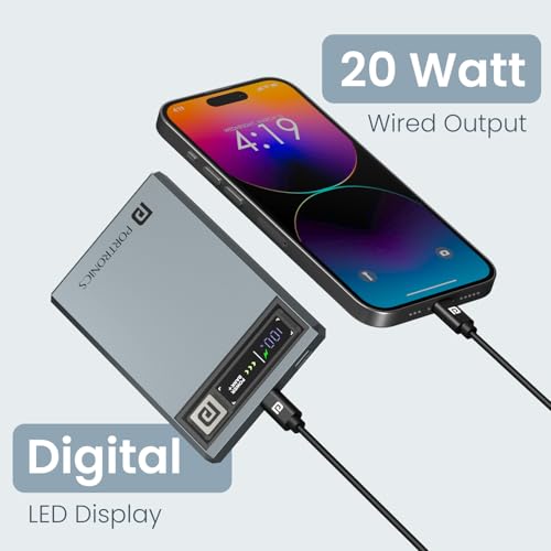 Portronics Magclick 5k 5000mAh Slim Magnetic Fast Charging Wireless Powerbank with 20W Wired Output