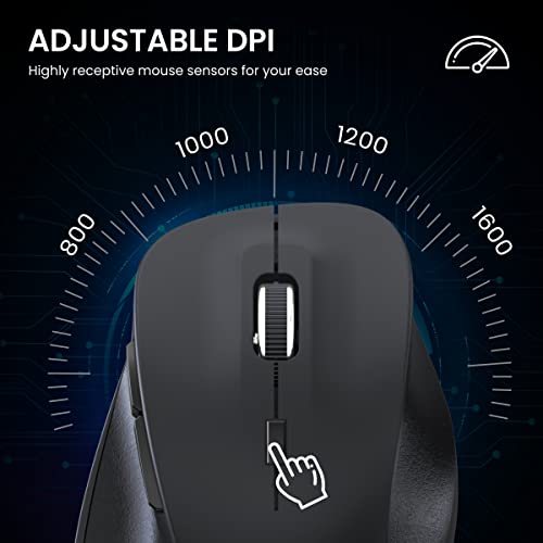Portronics Toad 24 Wireless Mouse, with 2.4 GHz USB Nano Receiver, Adjustable DPI up to 1600, Dual-Function Scroll Wheel, for Laptop, Mac, PC