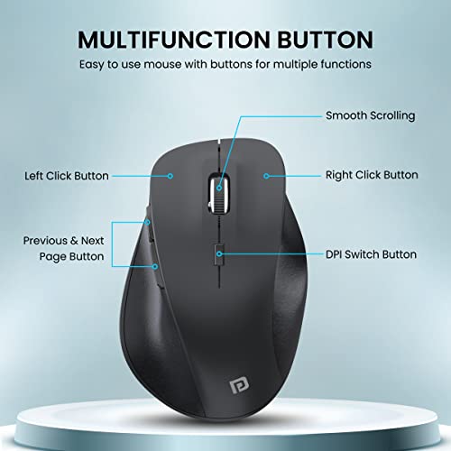 Portronics Toad 24 Wireless Mouse, with 2.4 GHz USB Nano Receiver, Adjustable DPI up to 1600, Dual-Function Scroll Wheel, for Laptop, Mac, PC