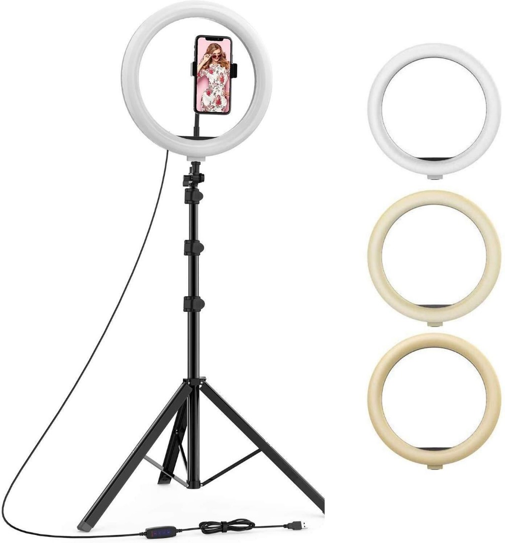 Tygot 10 Inches LED Ring Light for Camera, Phone with 7 Feet Long Foldable Lightweight Tripod Kit, Tripod