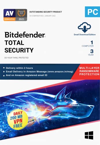 Bitdefender - 1 Computer,3 Years - Total Security | Windows | Latest Version | Email Delivery In 2 Hours- No Cd