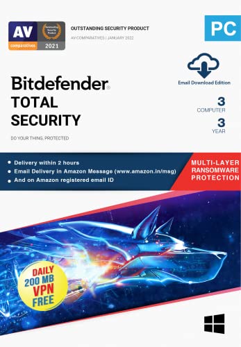 Bitdefender - 3 Computer,3 Years - Total Security | Windows | Latest Version | Email Delivery in 2 Hours- No CD
