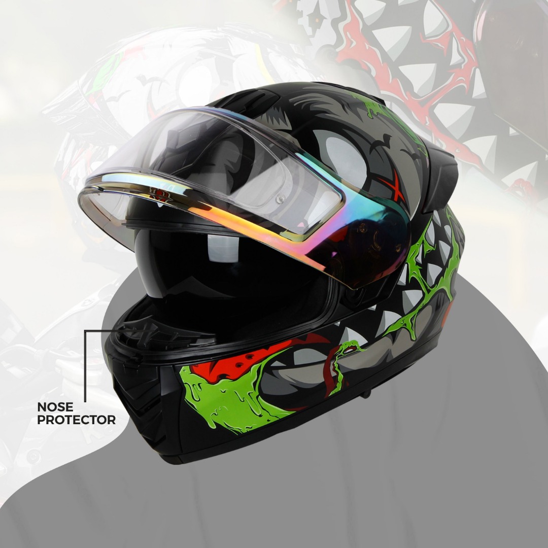 IGNYTE IGN-8 Pumpkin ISI/DOT Certified Full Face Graphic Helmet with Inner Sun Shield Motorbike Helmet