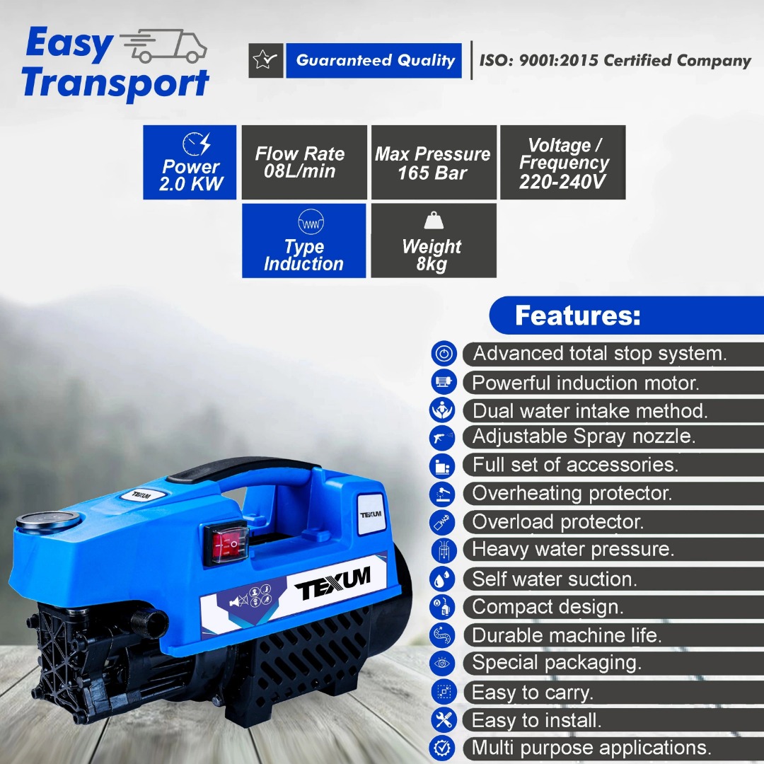 TEXUM TX-25D 2000 Watt, 165 Bars, 8 L/min Flow Rate High Pressure Washer