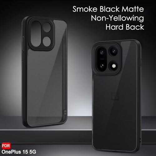 TheGiftKart Hybrid Shockproof Back Cover Case for OnePlus 15 5G (PC & TPU, Translucent Smoke Matte Back, Black Sides)
