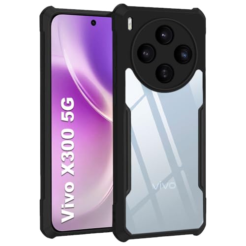 TheGiftKart Shockproof Crystal Clear Back Cover Case for Vivo X300 5G (PC & TPU, Black Bumper)