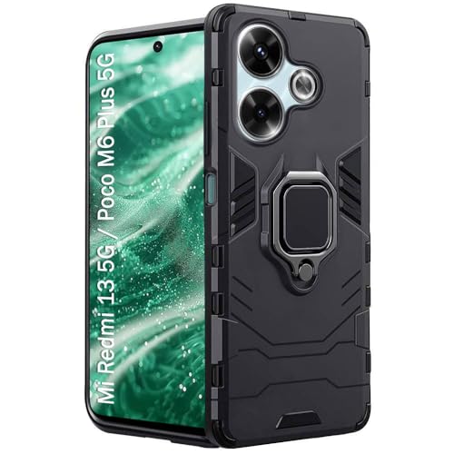 TheGiftKart Tough Armor Bumper Back Case Cover for Mi Redmi 13 5G / Poco M6 Plus (PC & TPU, Black)