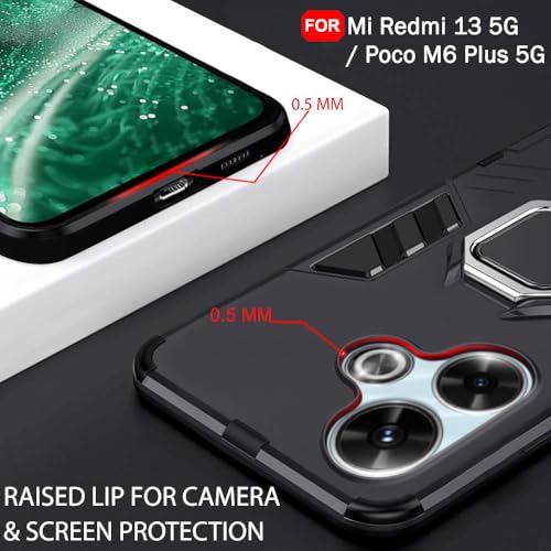 TheGiftKart Tough Armor Bumper Back Case Cover for Mi Redmi 13 5G / Poco M6 Plus (PC & TPU, Black)