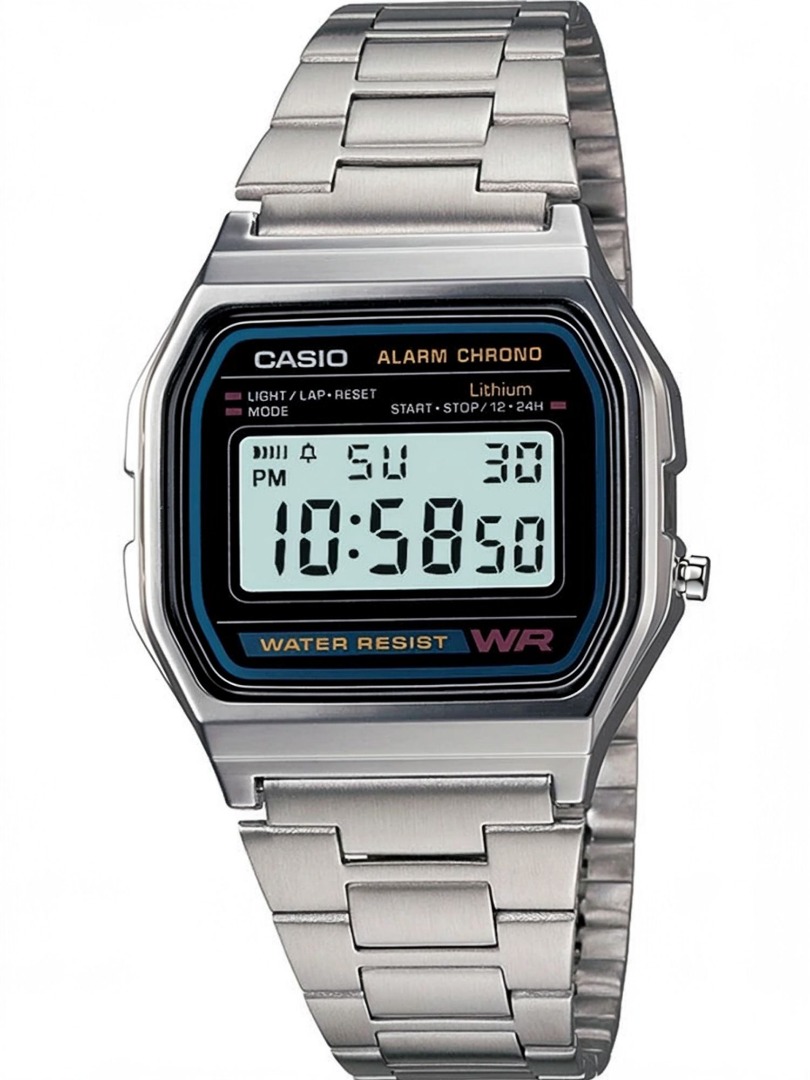CASIO A-158WA-1DF Vintage A158WA-1DF Black Dial Silver Stainless Steel Band Digital Watch - For Men & Women