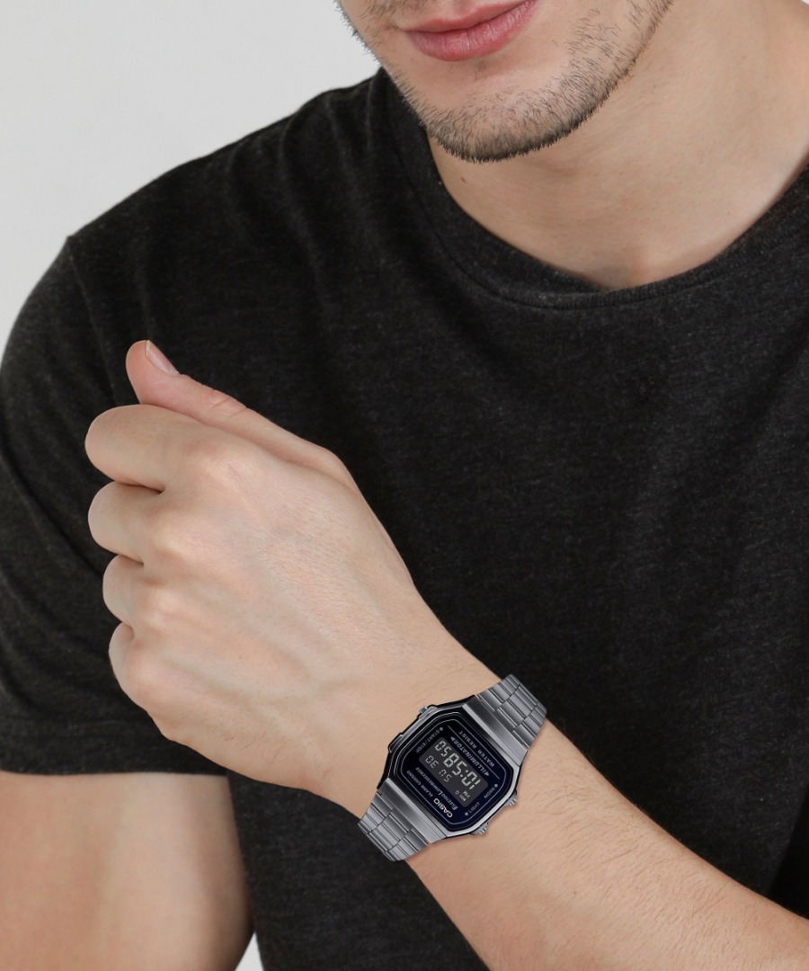 CASIO A168WGG-1BDF Vintage A168WGG-1BDF Black Dial Black Stainless Steel Band Digital Watch  - For Men & Women