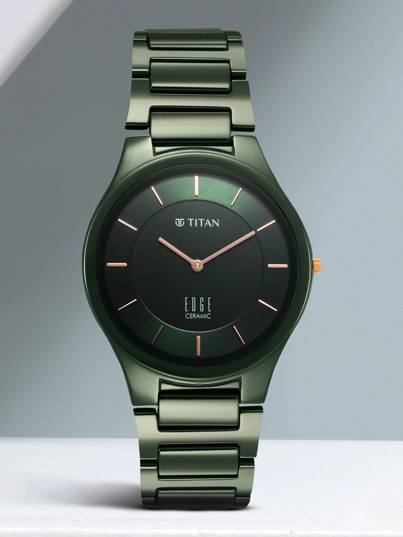 Titan Edge Ceramic Quartz in Glossy Green Dial Analog Watch  - For Men