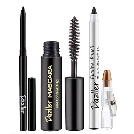 Dazller College Makeup Essentials - Kit of 3 (Kreamy Kajal + Mascara + Eyeliner Pencil)