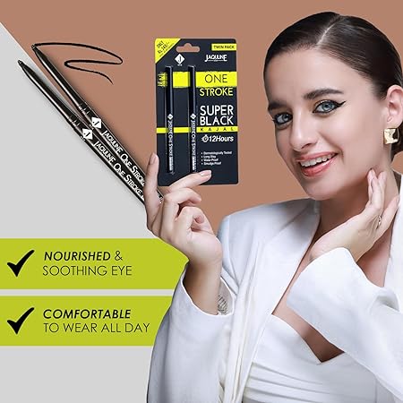 Jaquline USA Onestroke Super Black Kajal Twin Pack, Pack Of 2