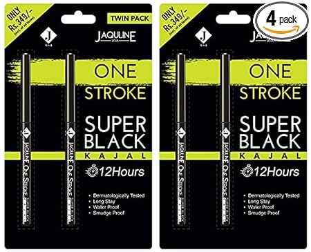 Jaquline USA Onestroke Super Black Kajal Twin Pack, Pack Of 4