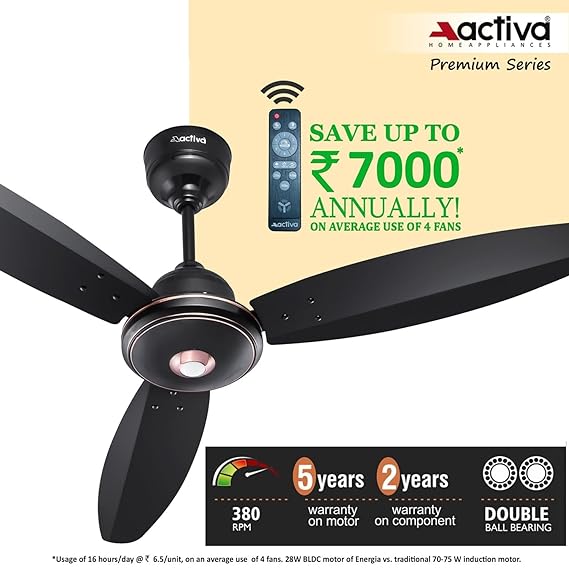 Activa Gracia 1200 mm 3 Blade Ceiling Fan With Led Light & Remote