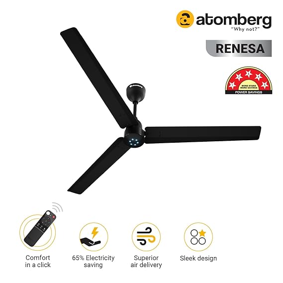 Atomberg Renesa 1400 mm 5 Star Rated Sleek Ceiling Fans With Remote Control & Led Indicators