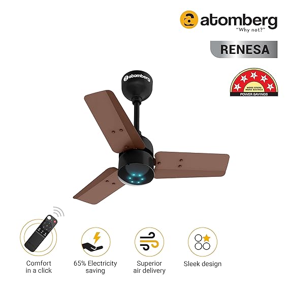 Atomberg Renesa 900 mm 5 Star Rated Sleek Ceiling Fans With Remote Control & Led Indicators