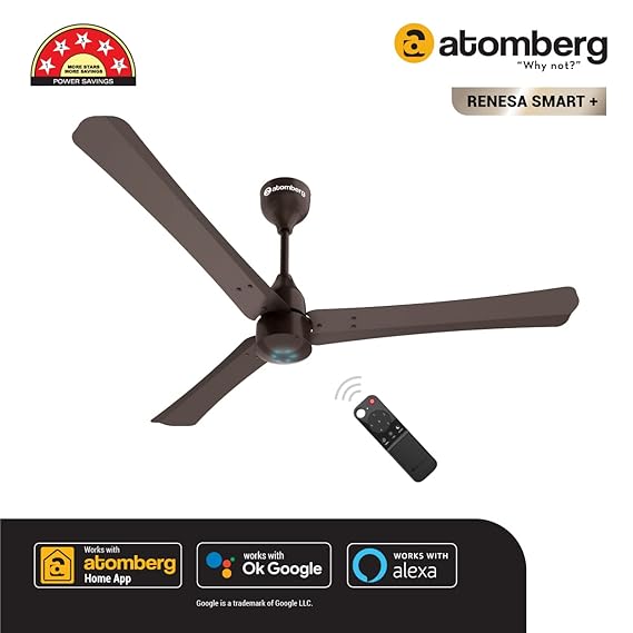 Atomberg Renesa Smart+ 1200 mm 5 Star Rated Ceiling Fan With IoT, Remote & Led Indicators