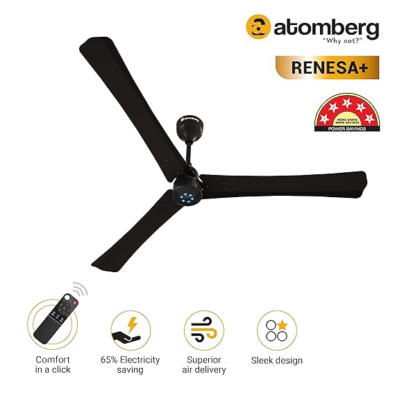 Atomberg Renesa+ 1400 mm 5 Star Rated Ceiling Fans For Home With Remote Control & Led Lights