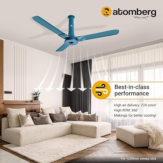 Atomberg Studio+ 1200 mm 5 Star Rated Ceiling Fans with Remote Control & Led Lights