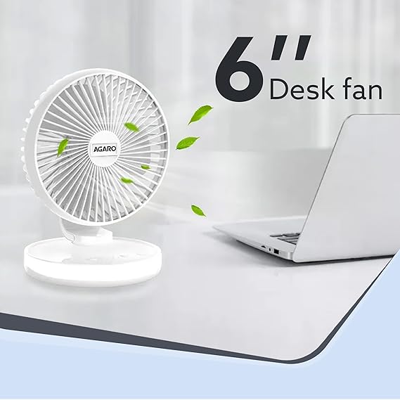 Agaro Alpha Desktop Fan with Light 4 Inches 4 Speeds Oscillating Table Fan