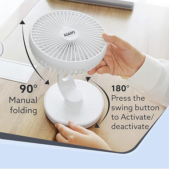 Agaro Alpha Desktop Fan with Light 4 Inches 4 Speeds Oscillating Table Fan