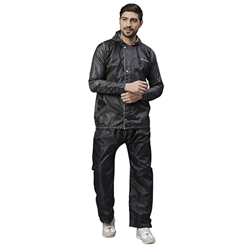 ZEEL Waterfighter Rain Coat for Men with Adjustable Hood along with inner pockets,Waterproof Rainwear Suit for Bike Riders with Polyester Jacket and Pants,WF121ECO