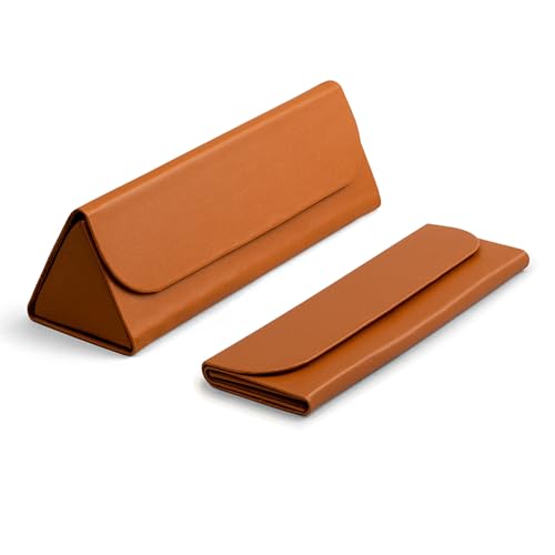 Daily Objects Faux Leather Foldaway Slim Eyewear/Sunglass Case - A Classic and Protective Companion for Your Sunglasses - Tan