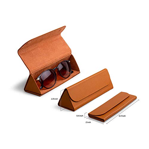Daily Objects Faux Leather Foldaway Slim Eyewear/Sunglass Case - A Classic and Protective Companion for Your Sunglasses - Tan