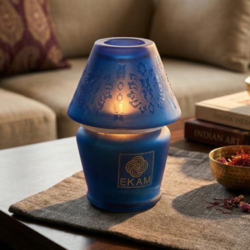 EKAM Scented Frost Glass Lampshade Candle | Black Tea & Pomegranate Scented Candle | Luxury Fragrances | Ideal for Home Decor, Aromatherapy & Gifting | 22 Hours Burn time |114 g