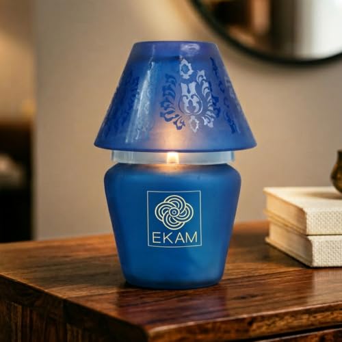 EKAM Scented Frost Glass Lampshade Candle | Black Tea & Pomegranate Scented Candle | Luxury Fragrances | Ideal for Home Decor, Aromatherapy & Gifting | 22 Hours Burn time |114 g