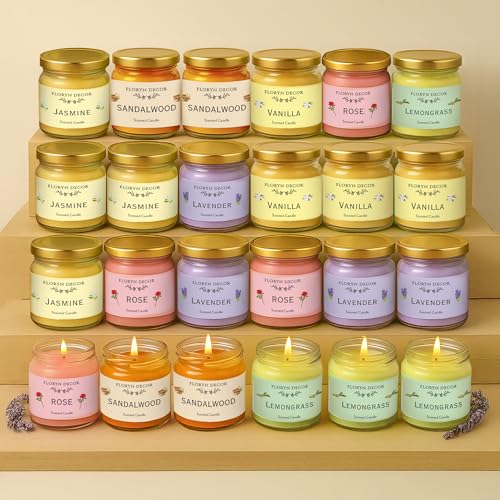 Floryn Decor Jar Scented Candles Gift Set | Scented Candle Set of 24 | Highly fragranced Candles Pack of 24 Mini Jars (Pack of 24)