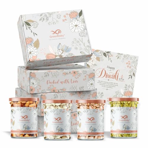 GreenFinity Diwali Gift Pack | Premium Dry Fruits Box with Almonds, Cashews, Pistachios & Raisins (100g Each) in Elegant Festive Box | Healthy Assorted Diwali Gift for Family, Friends & Loved Ones
