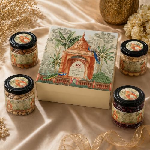 Greenfinity Luxury Diwali Dry Fruits Gift Hamper | Premium Assorted Almonds, Cashews & Cranberries | Elegant Rajasthani Gift Box with Diwali Greeting Card | Festive Gift for Family, Friends, Corporate Gifting & Loved Ones | 800g (200g x 4)