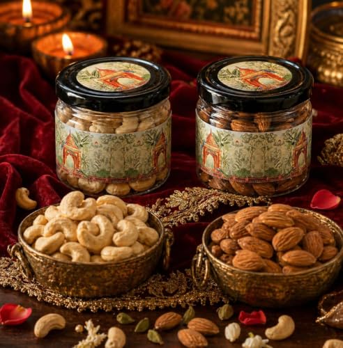 Greenfinity Luxury Diwali Dry Fruits Gift Hamper | Premium Assorted Almonds, Cashews & Cranberries | Elegant Rajasthani Gift Box with Diwali Greeting Card | Festive Gift for Family, Friends, Corporate Gifting & Loved Ones | 800g (200g x 4)
