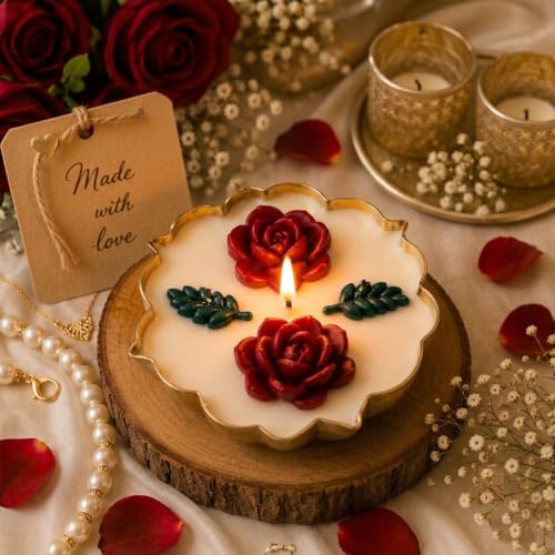 Iron Lotus Shaped Rose Theme Urli Candle Set 3.5 Inch | Long Lasting Soy Wax Lotus Candle Urli Sandalwood Scented | Stylish Candles for Decoration, Diwali Gift, Home & Festive Décor