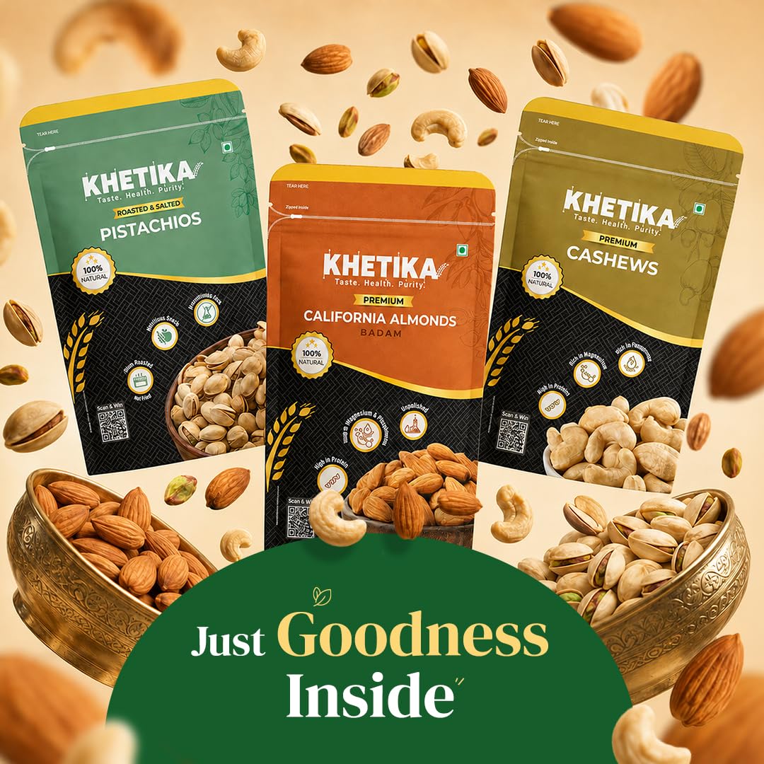 Khetika Celebration Trio Festive Dry Fruits Gift Potli 300g | Almonds, Cashews & Pistachios 100g Each | Premium Gift Hamper