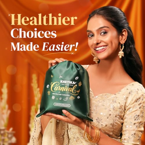 Khetika Celebration Trio Festive Dry Fruits Gift Potli 300g | Almonds, Cashews & Pistachios 100g Each | Premium Gift Hamper
