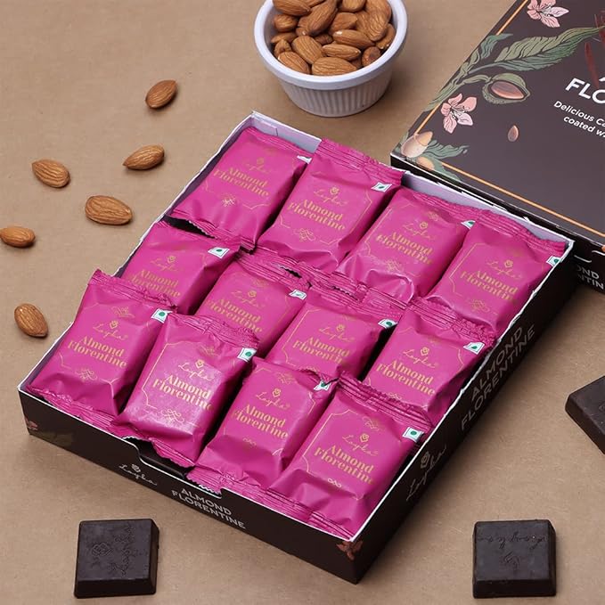 Loyka Almond Florentine/Chocolate Almond Box 12 pcs | Premium Chocolate Gift Hamper | Choco & Nut Dryfruit Delicacy | Caramalised Almonds coated with Dark Choco | Any-time snack