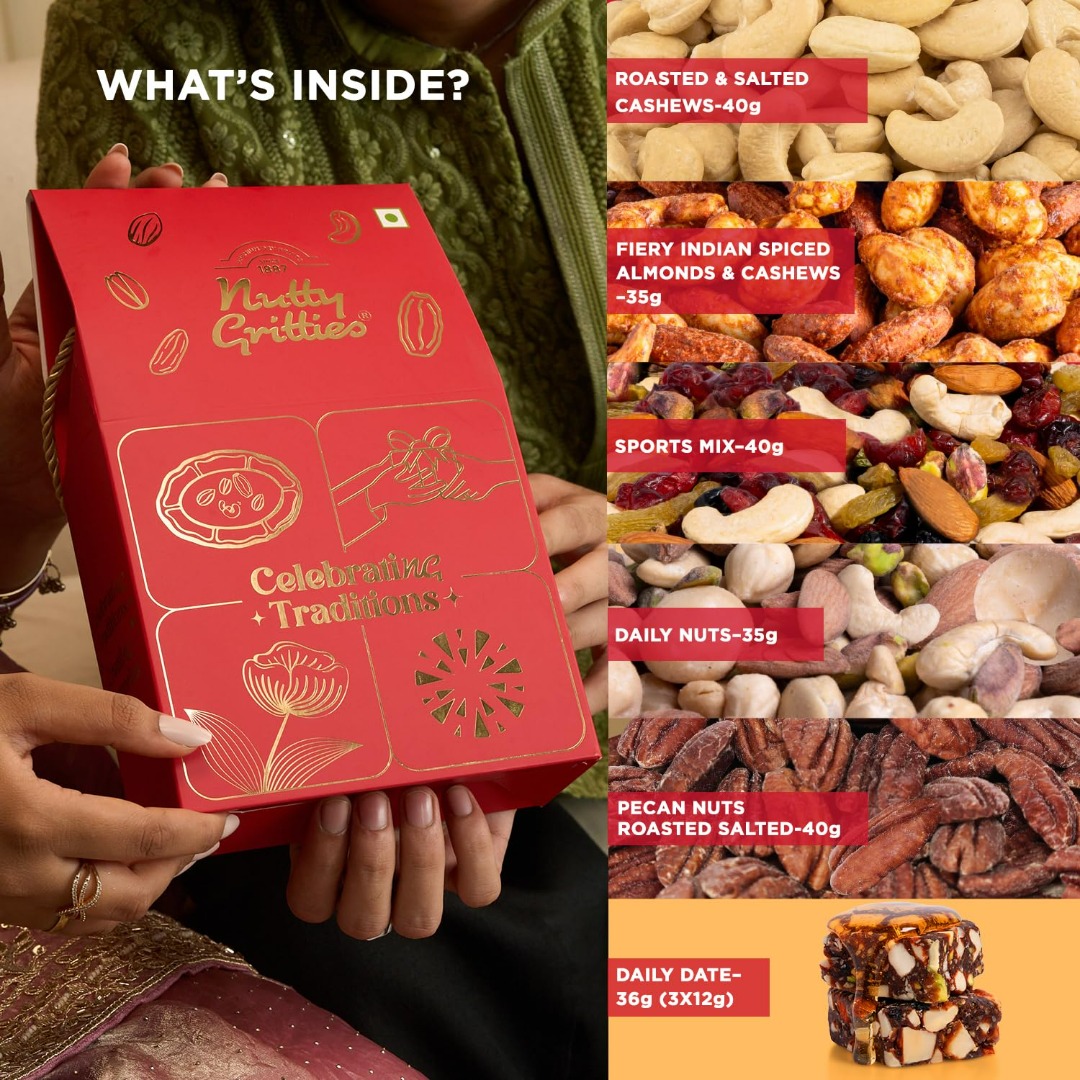 Nutty Gritties Celebrating Traditions Diwali Gift Box 206g | Premium Dry Fruits, Nuts & Healthy Snacks Gift Hamper
